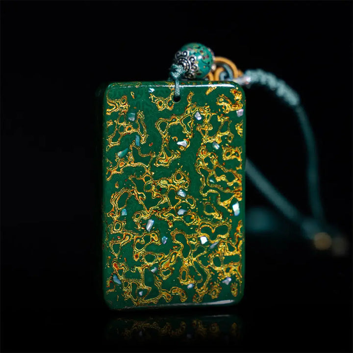 Buddha Stones Handcrafted Lacquer Craft Sandalwood Protection Pendant Necklace - BWOOOH - Green(Pendant Size:4*6*1cm)
