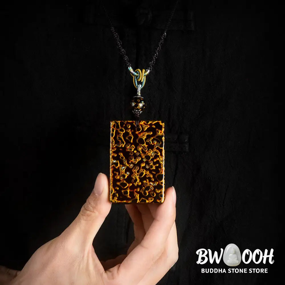 Buddha Stones Handcrafted Lacquer Craft Sandalwood Protection Pendant Necklace - BWOOOH - Necklaces &amp; Pendants