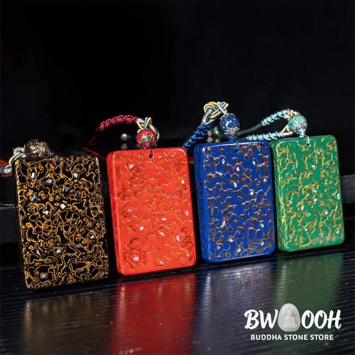 Buddha Stones Handcrafted Lacquer Craft Sandalwood Protection Pendant Necklace - BWOOOH - Necklaces &amp; Pendants