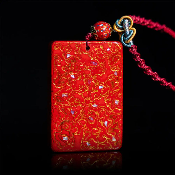 Buddha Stones Handcrafted Lacquer Craft Sandalwood Protection Pendant Necklace - BWOOOH - Red(Pendant Size:4*6*1cm)
