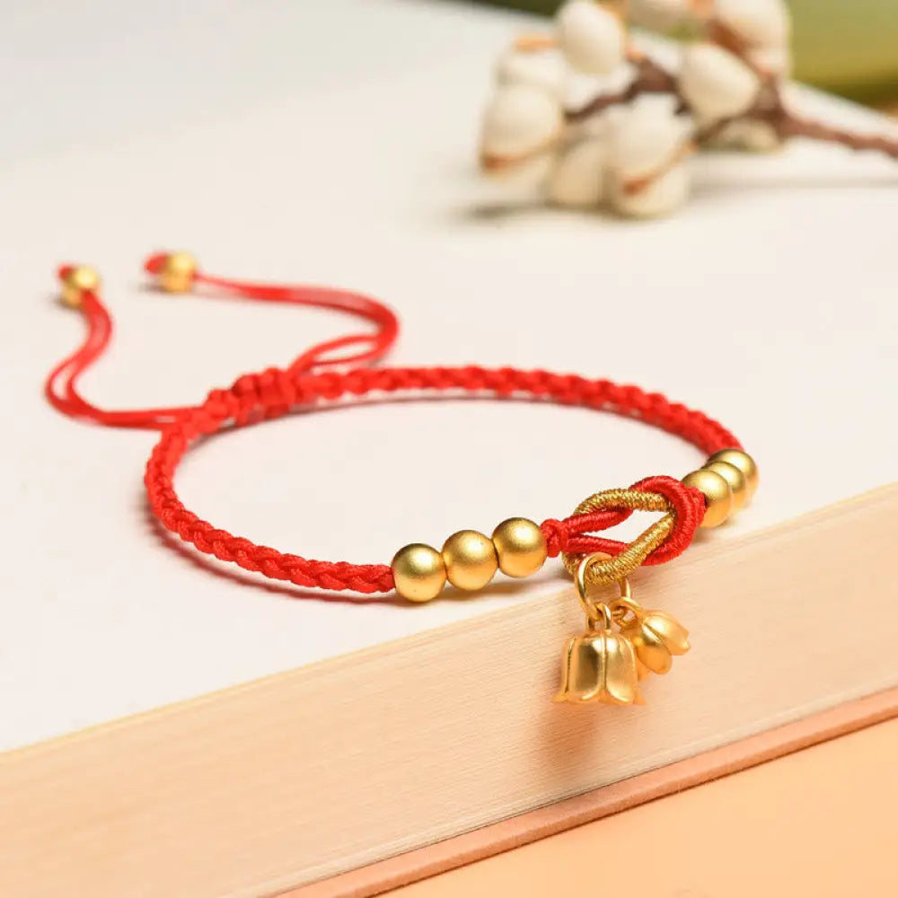 BWOOOH Handcrafted Lily Of The Valley Flower Charm Design Luck Protection Braided Bracelet - BWOOOH - Red