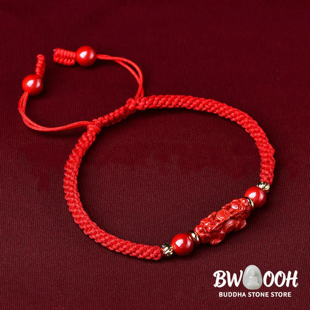 Buddha Stones Handcrafted Pixiu Cinnabar Ruyi Stick Wealth Luck Braided Bracelet - Bracelet