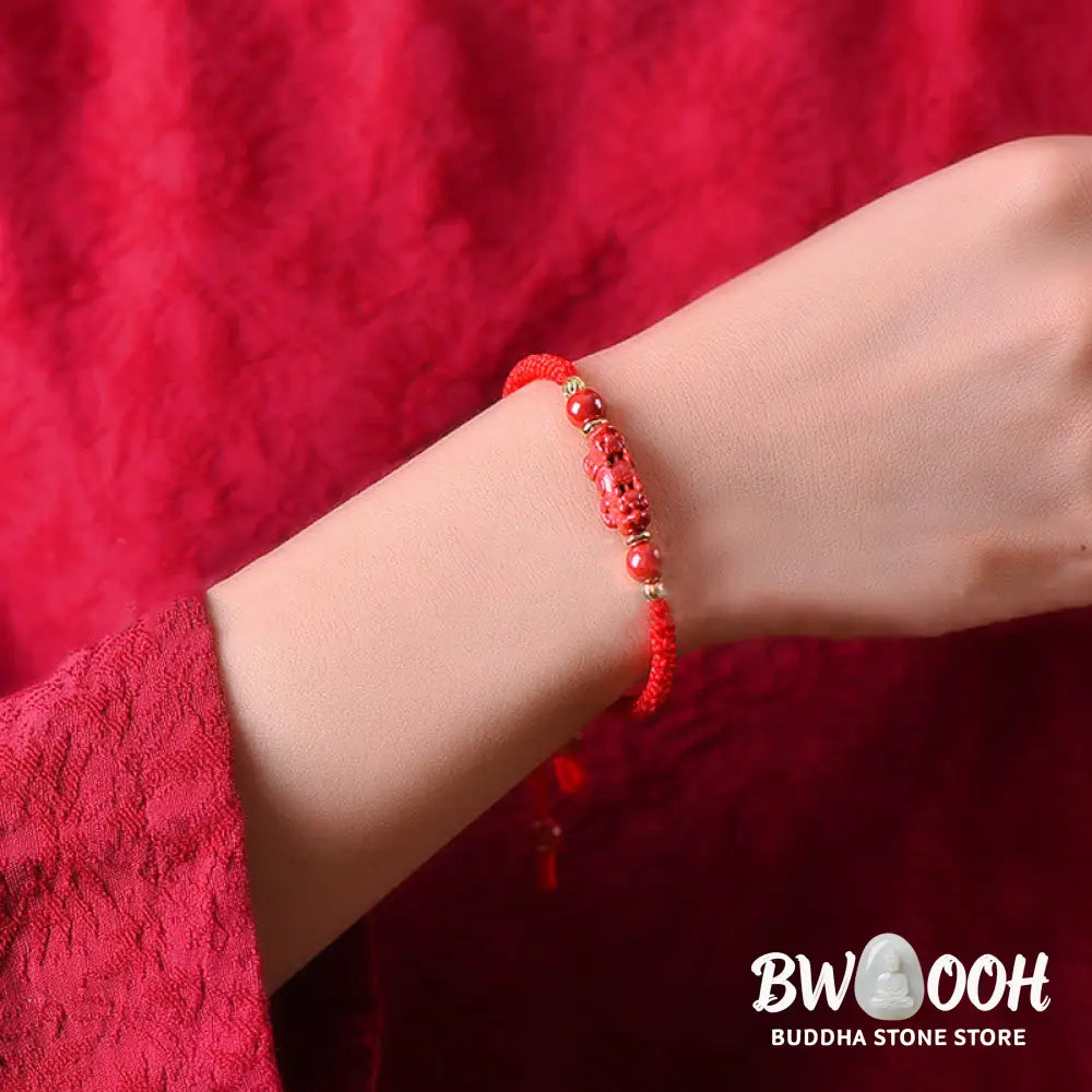 Buddha Stones Handcrafted Pixiu Cinnabar Ruyi Stick Wealth Luck Braided Bracelet - Bracelet