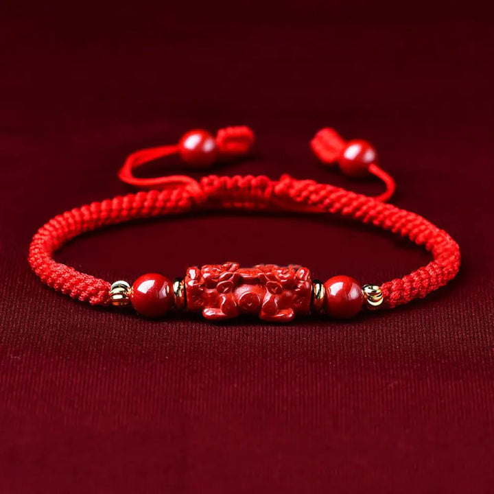 BWOOOH Handcrafted Pixiu Cinnabar Ruyi Stick Wealth Luck 