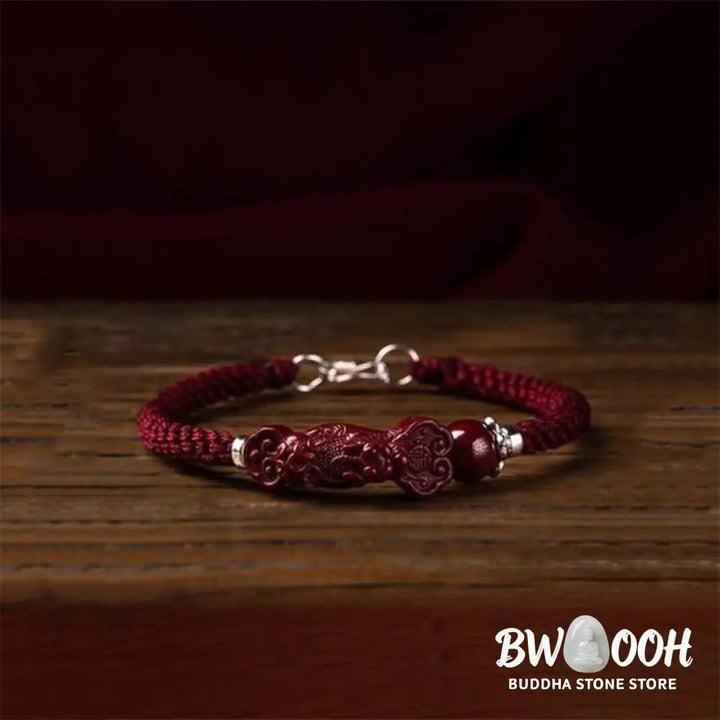 Buddha Stones Handcrafted PiXiu Cinnabar Wealth Luck Braided Bracelet - BWOOOH - Bracelet