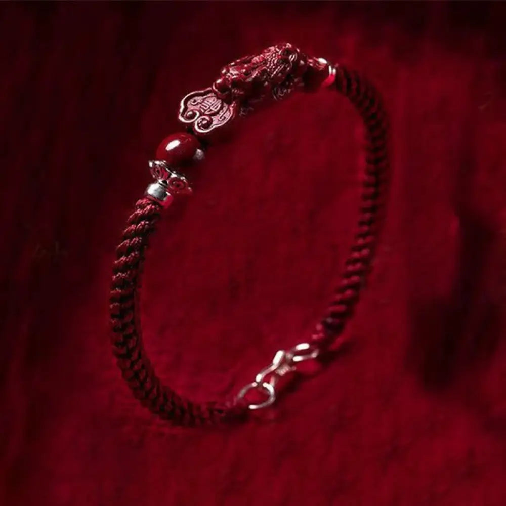 BWOOOH Handcrafted PiXiu Cinnabar Wealth Luck Braided Bracelet - BWOOOH - Dark Red Buckle Rope / 18cm - Bracelet