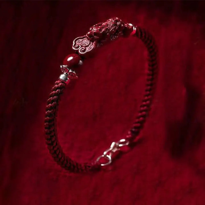 BWOOOH Handcrafted PiXiu Cinnabar Wealth Luck Braided Bracelet - BWOOOH - Dark Red Buckle Rope / 18cm - Bracelet