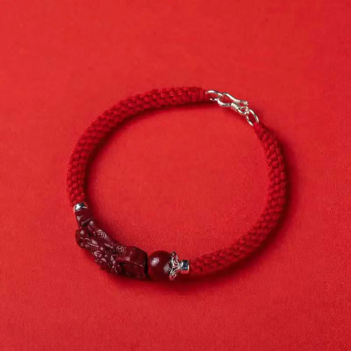 Buddha Stones Handcrafted PiXiu Cinnabar Wealth Luck Braided Bracelet - BWOOOH - Red Buckle Rope / 18cm - Bracelet