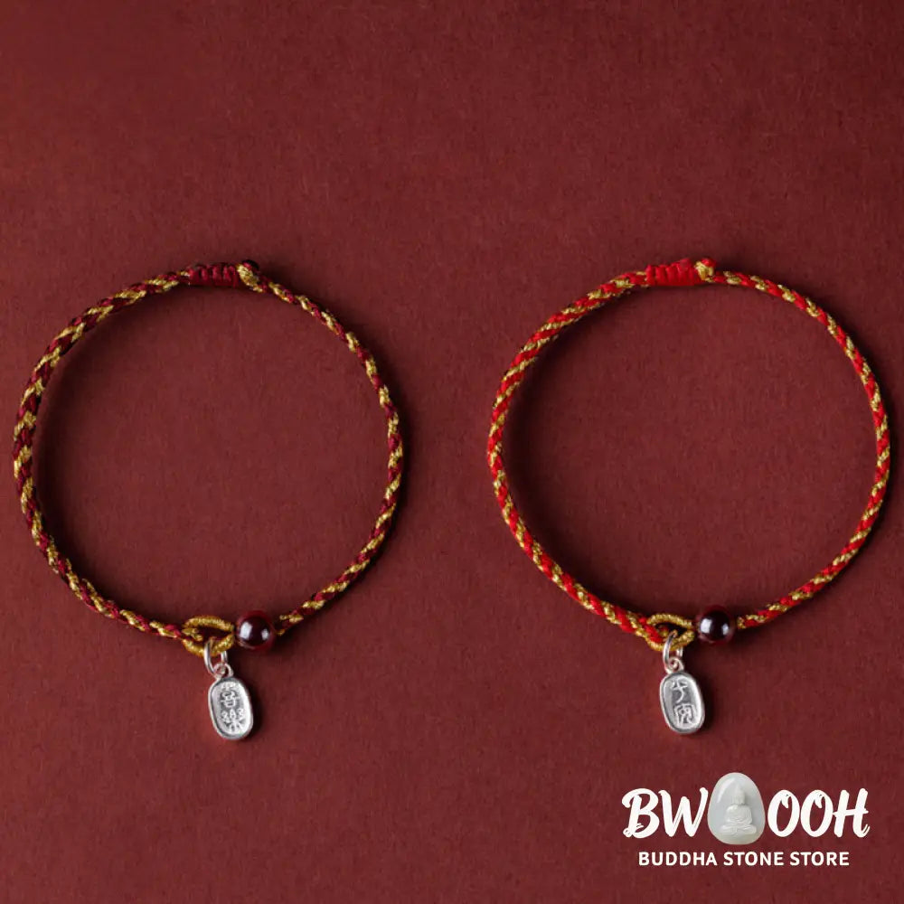 Buddha Stones Handcrafted Red Gold Rope Lotus Peace And Joy Charm Braid Bracelet - BWOOOH - Bracelet