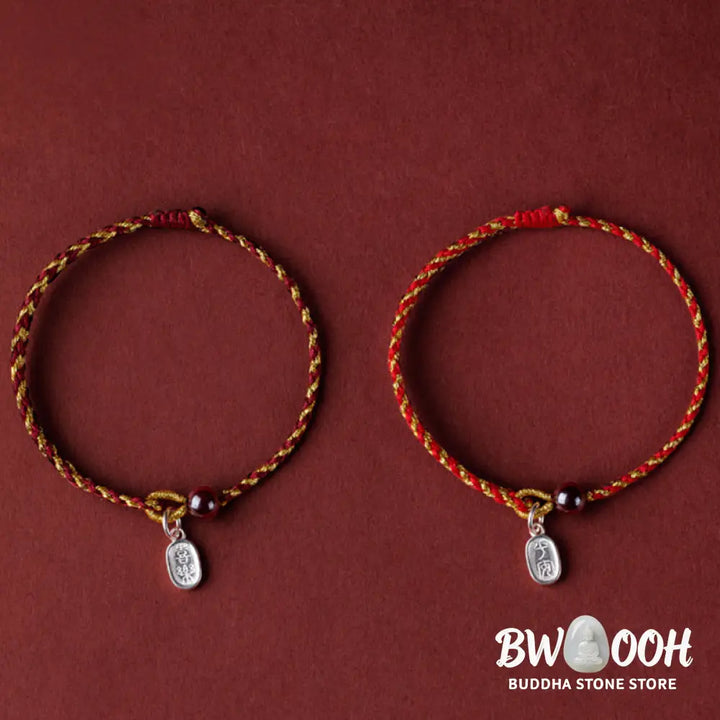 Buddha Stones Handcrafted Red Gold Rope Lotus Peace And Joy Charm Braid Bracelet - BWOOOH - Bracelet