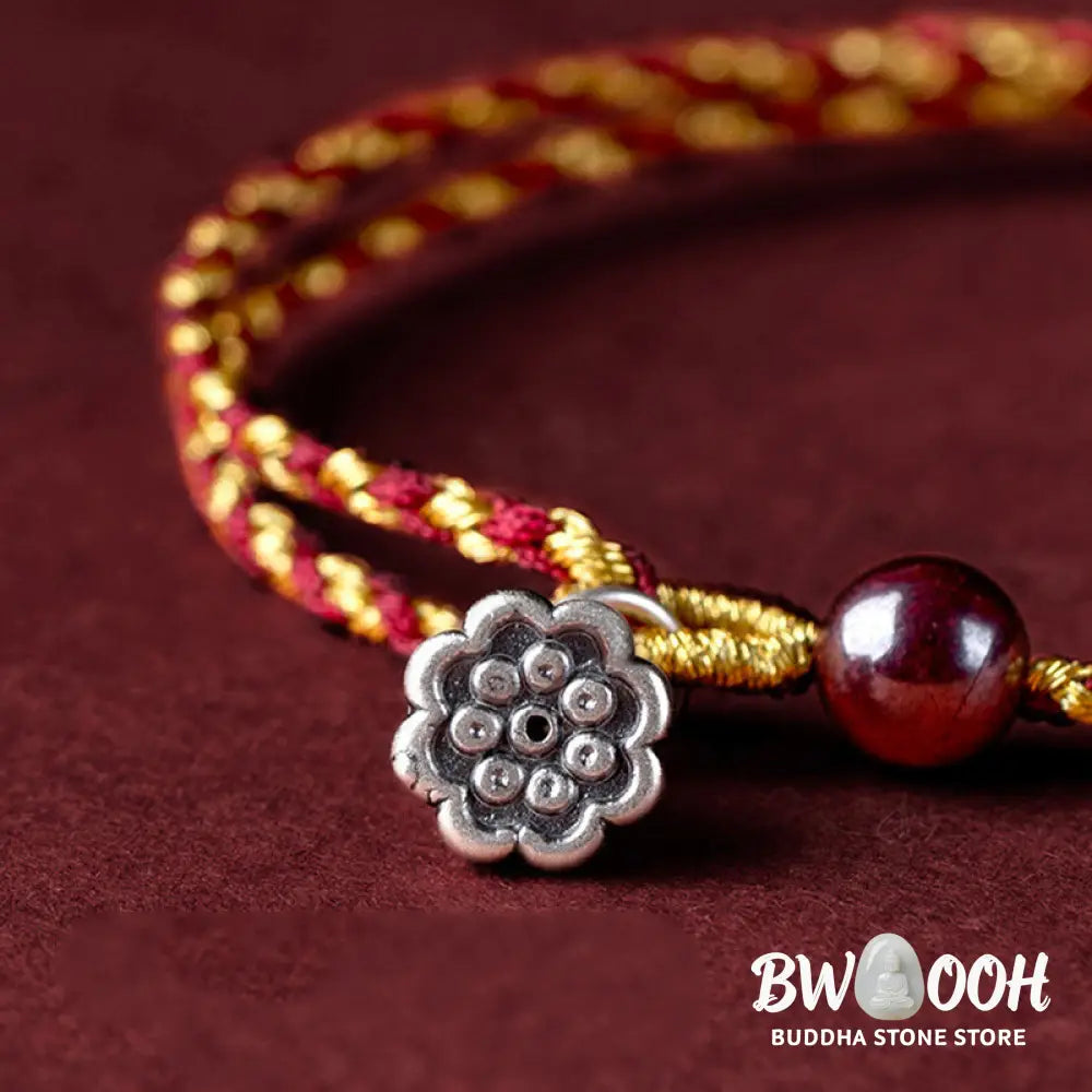 Buddha Stones Handcrafted Red Gold Rope Lotus Peace And Joy Charm Braid Bracelet - BWOOOH - Bracelet