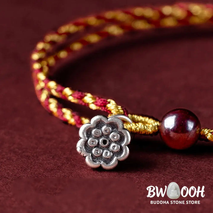Buddha Stones Handcrafted Red Gold Rope Lotus Peace And Joy Charm Braid Bracelet - BWOOOH - Bracelet