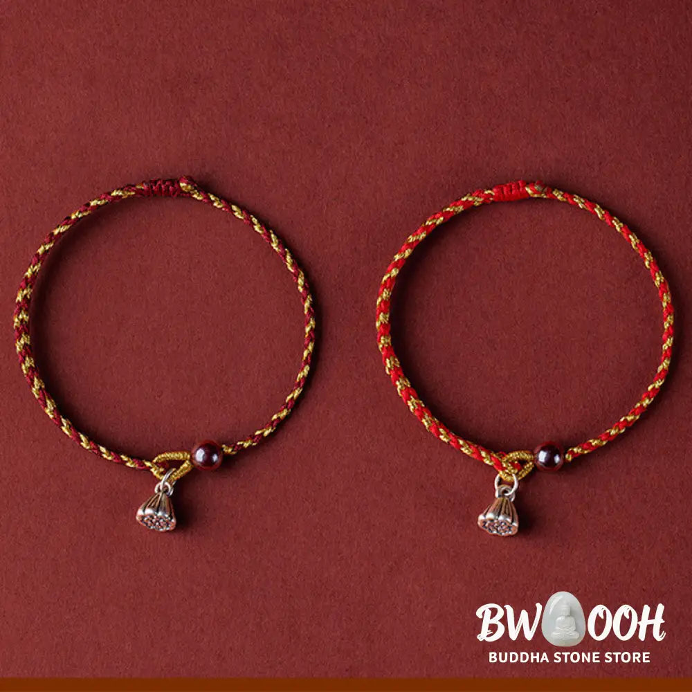 Buddha Stones Handcrafted Red Gold Rope Lotus Peace And Joy Charm Braid Bracelet - BWOOOH - Bracelet
