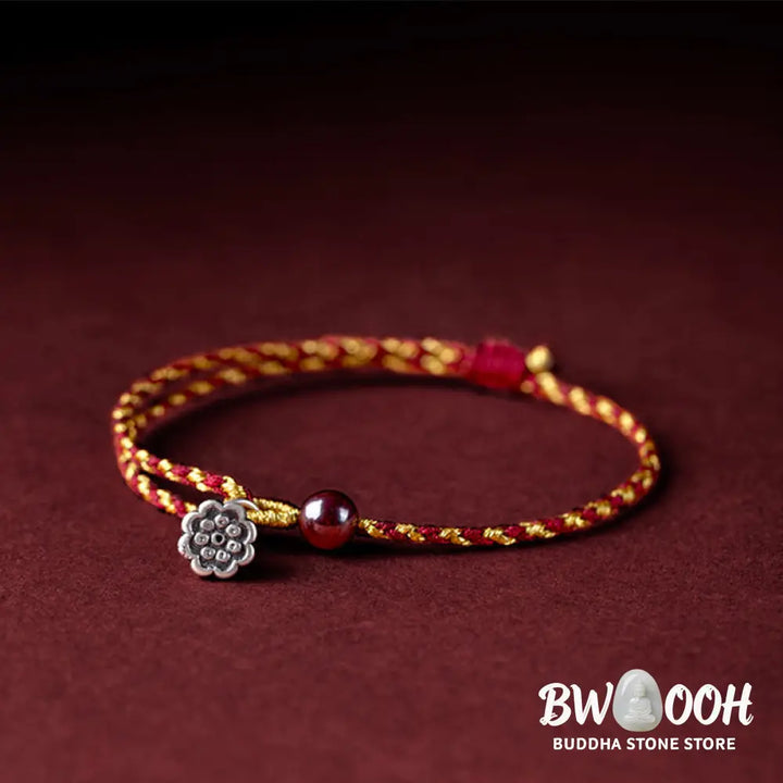 Buddha Stones Handcrafted Red Gold Rope Lotus Peace And Joy Charm Braid Bracelet - BWOOOH - Bracelet