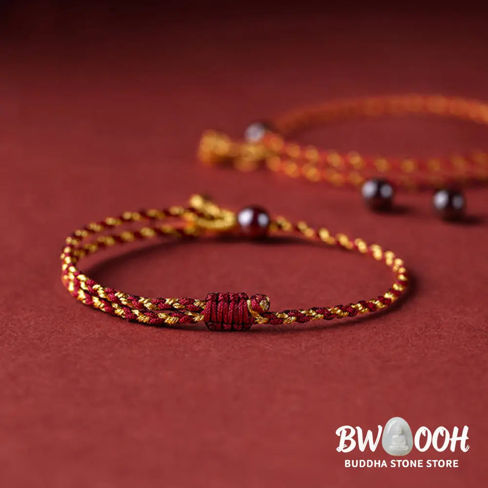 Buddha Stones Handcrafted Red Gold Rope Lotus Peace And Joy Charm Braid Bracelet - BWOOOH - Bracelet