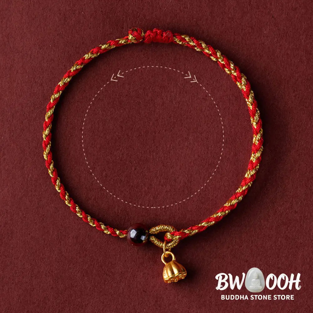 Buddha Stones Handcrafted Red Gold Rope Lotus Peace And Joy Charm Braid Bracelet - BWOOOH - Bracelet