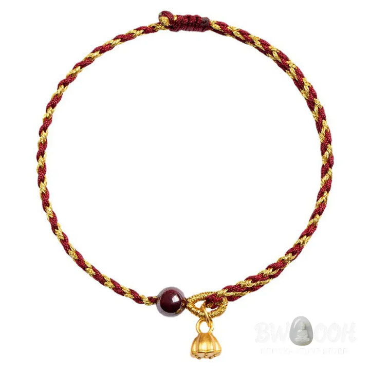 Buddha Stones Handcrafted Red Gold Rope Lotus Peace And Joy Charm Braid Bracelet - BWOOOH - Bracelet