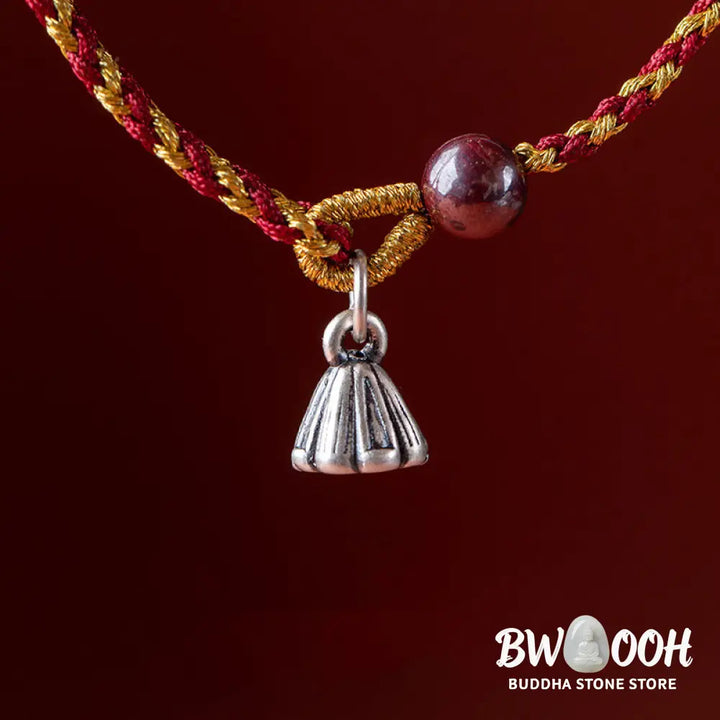 Buddha Stones Handcrafted Red Gold Rope Lotus Peace And Joy Charm Braid Bracelet - BWOOOH - Bracelet