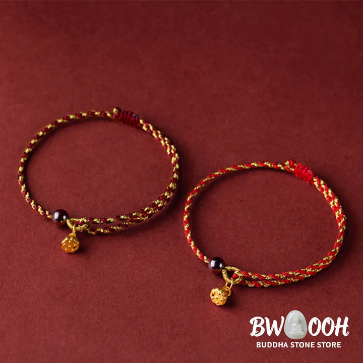 Buddha Stones Handcrafted Red Gold Rope Lotus Peace And Joy Charm Braid Bracelet - BWOOOH - Bracelet