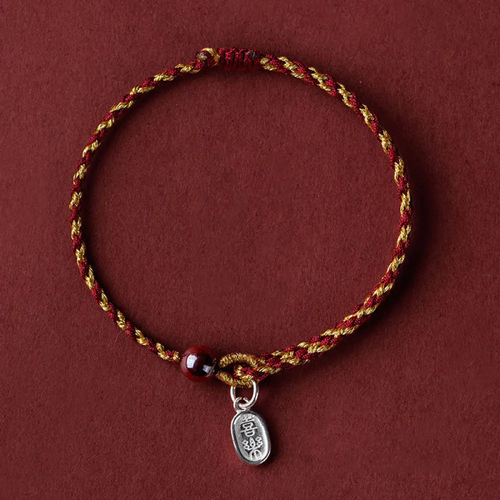 Buddha Stones Handcrafted Red Gold Rope Lotus Peace And Joy Charm Braid Bracelet - BWOOOH - Peace And Joy Charm / Dark
