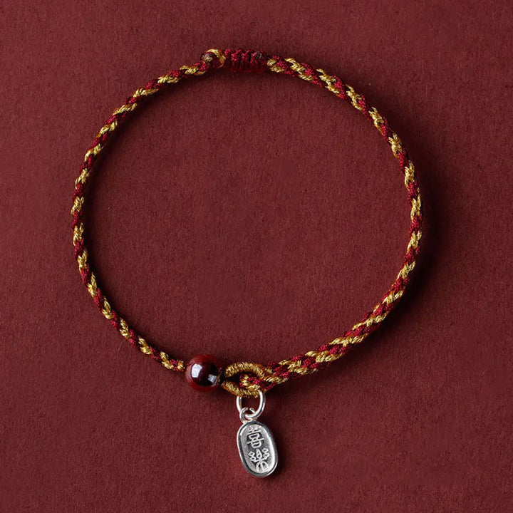 Buddha Stones Handcrafted Red Gold Rope Lotus Peace And Joy Charm Braid Bracelet - BWOOOH - Peace And Joy Charm / Dark