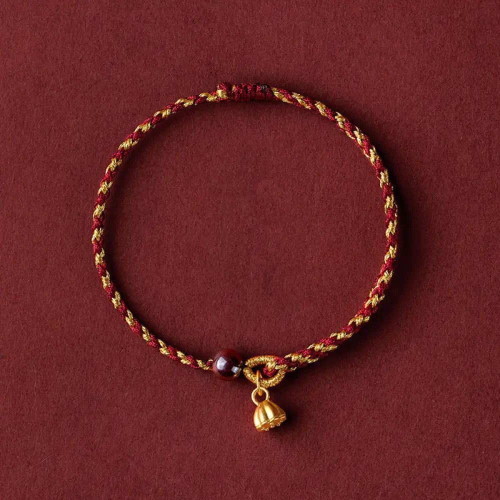 Buddha Stones Handcrafted Red Gold Rope Lotus Peace And Joy Charm Braid Bracelet - BWOOOH - Golden Lotus Pod Charm