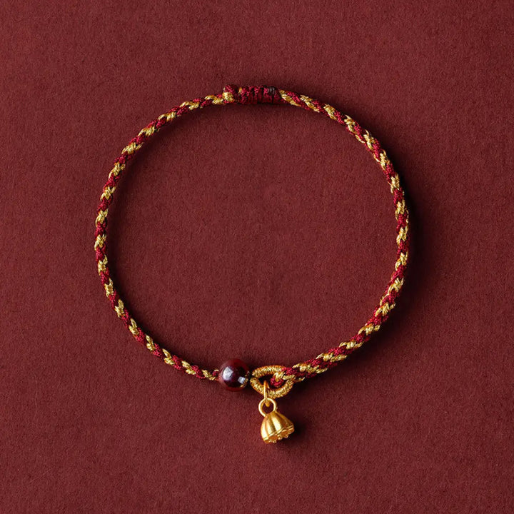Buddha Stones Handcrafted Red Gold Rope Lotus Peace And Joy Charm Braid Bracelet - BWOOOH - Golden Lotus Pod Charm