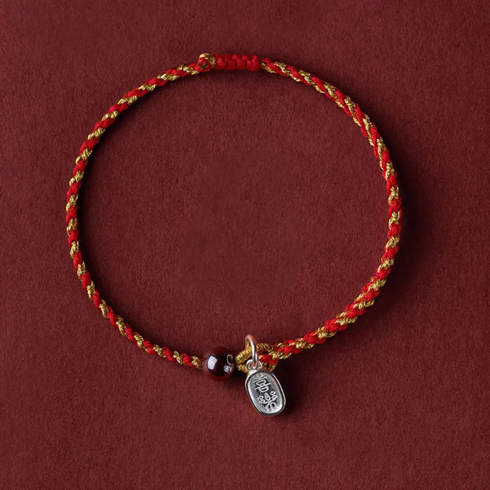 Buddha Stones Handcrafted Red Gold Rope Lotus Peace And Joy Charm Braid Bracelet - BWOOOH - Peace And Joy Charm / Red
