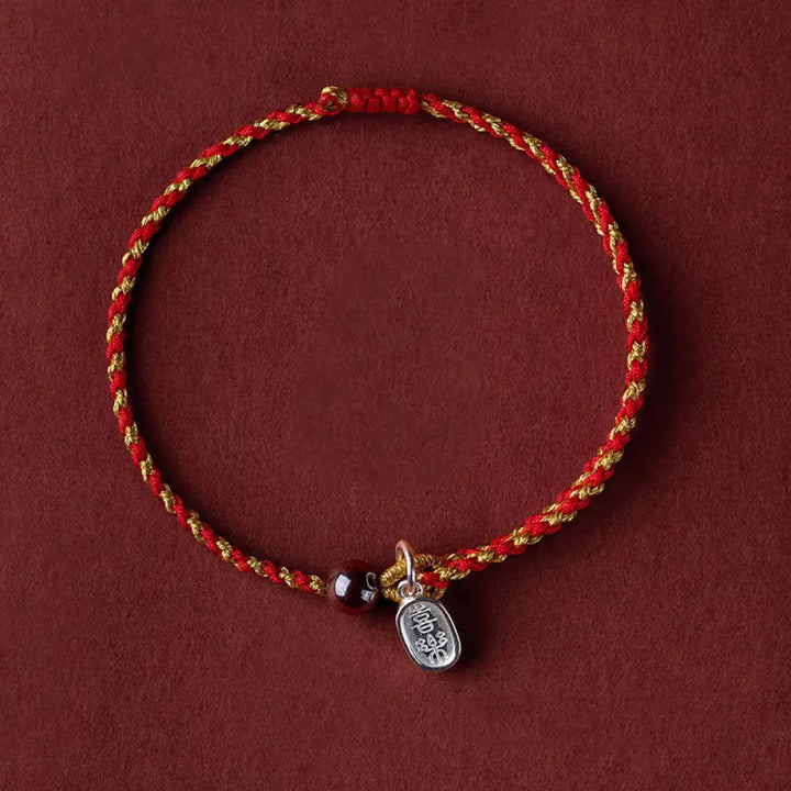 Buddha Stones Handcrafted Red Gold Rope Lotus Peace And Joy Charm Braid Bracelet - BWOOOH - Peace And Joy Charm / Red