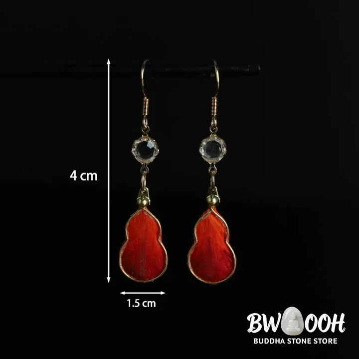 Buddha Stones Handcrafted Red Silk Art Gourd Glass Blessing Fortune Hook Earrings - Gourd(Size: 4*1.5cm) - Earrings