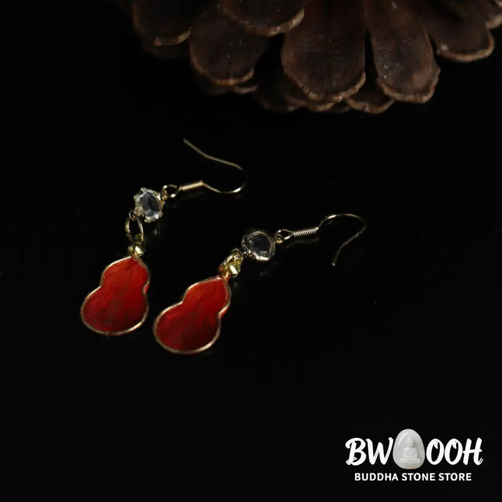 Buddha Stones Handcrafted Red Silk Art Gourd Glass Blessing Fortune Hook Earrings - Gourd(Size: 4*1.5cm) - Earrings