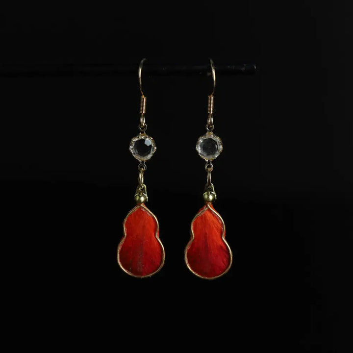BWOOOH Handcrafted Red Silk Art Gourd Glass Blessing Fortune Hook Earrings — natural stone crystal healing bracelet for sp...
