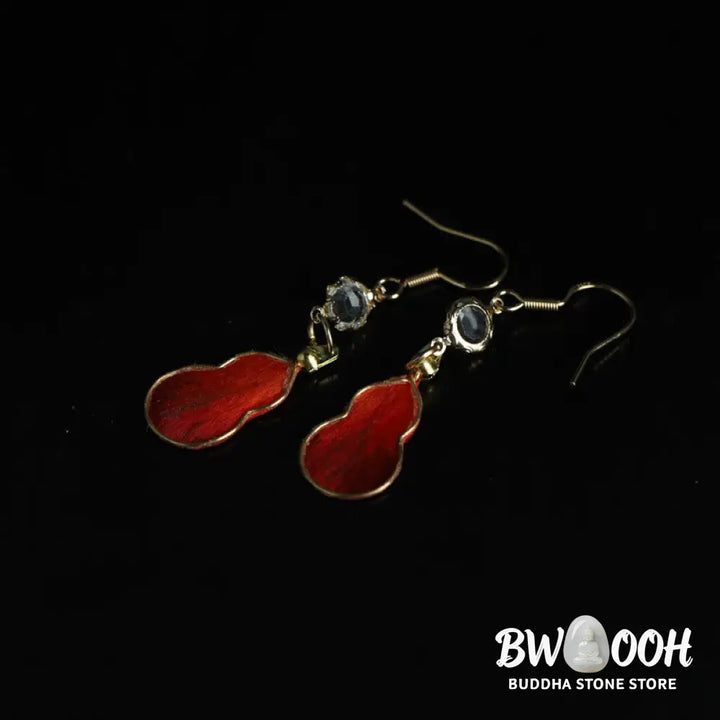 Buddha Stones Handcrafted Red Silk Art Gourd Glass Blessing Fortune Hook Earrings - Gourd(Size: 4*1.5cm) - Earrings