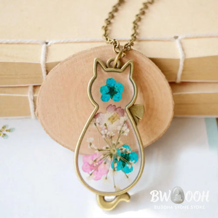 Buddha Stones Handcrafted Resin Dripping Cute Cat Copper Luck Healing Necklace Pendant - BWOOOH - Cat - Necklaces &amp;