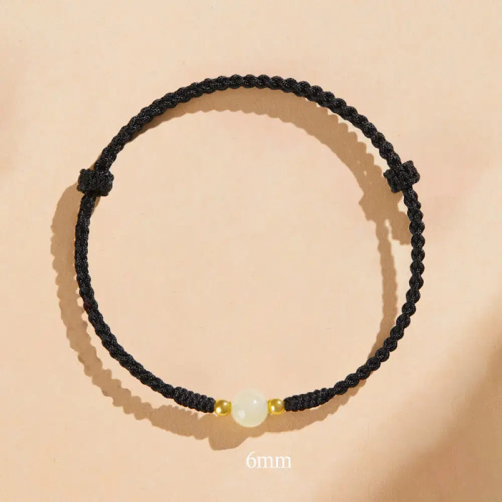 Buddha Stones Handcrafted Round Jade Lucky Bead Prosperity Braided Bracelet - BWOOOH - 6mm One Bead / Black(Wrist