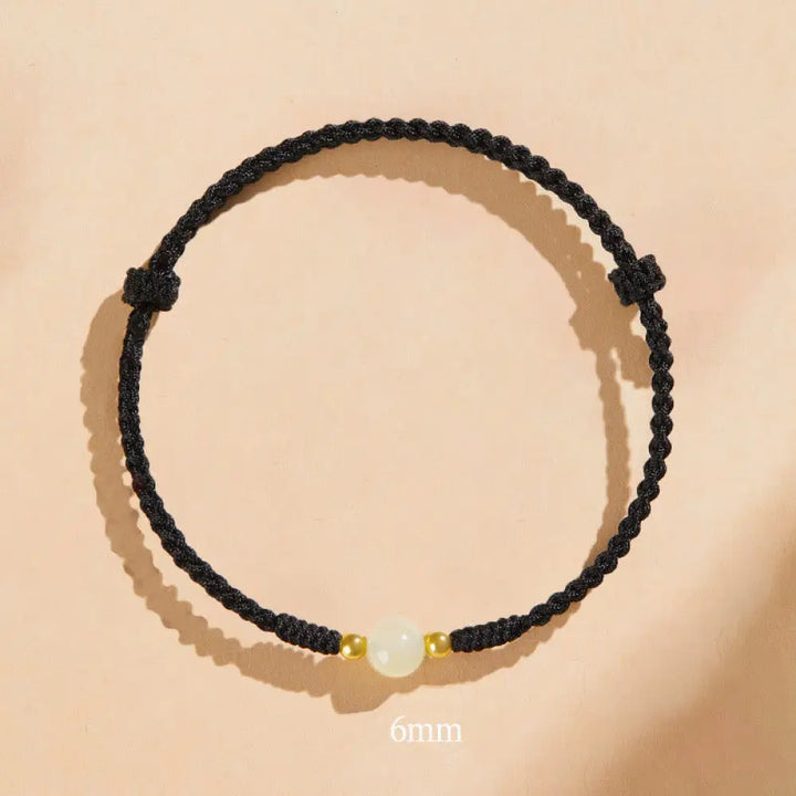 Buddha Stones Handcrafted Round Jade Lucky Bead Prosperity Braided Bracelet - BWOOOH - 6mm One Bead / Black(Wrist