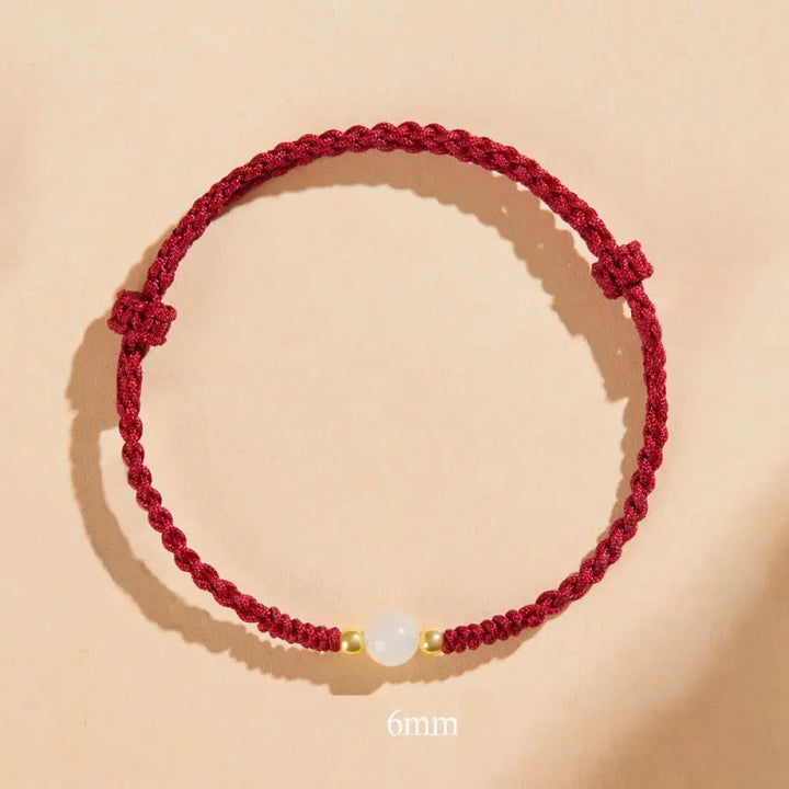BWOOOH Handcrafted Round Jade Lucky Bead Prosperity Braided Bracelet - BWOOOH - 6mm One Bead / Dark Red(Wrist