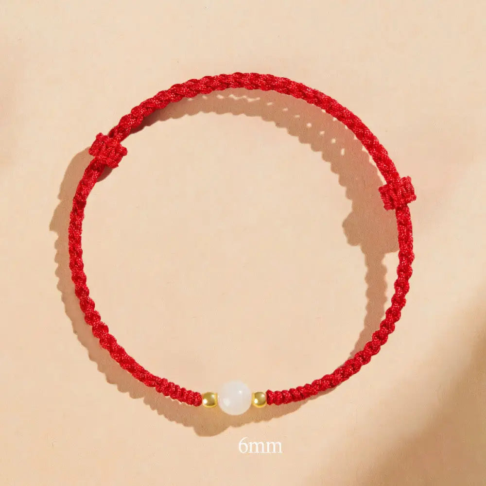 Buddha Stones Handcrafted Round Jade Lucky Bead Prosperity Braided Bracelet - BWOOOH - 6mm One Bead / Red(Wrist