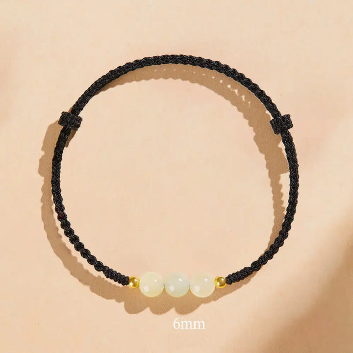 Buddha Stones Handcrafted Round Jade Lucky Bead Prosperity Braided Bracelet - BWOOOH - 6mm Three Beads / Black(Wrist