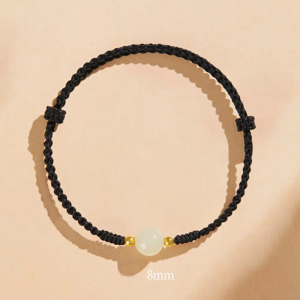 Buddha Stones Handcrafted Round Jade Lucky Bead Prosperity Braided Bracelet - BWOOOH - 8mm One Bead / Black(Wrist