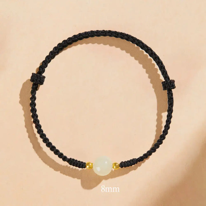 Buddha Stones Handcrafted Round Jade Lucky Bead Prosperity Braided Bracelet - BWOOOH - 8mm One Bead / Black(Wrist