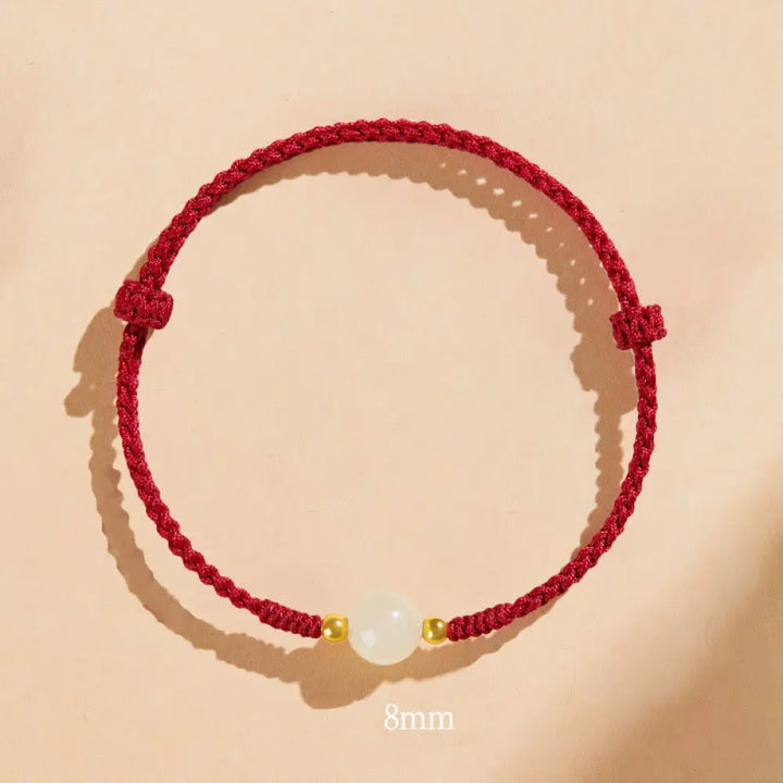 Buddha Stones Handcrafted Round Jade Lucky Bead Prosperity Braided Bracelet - BWOOOH - 8mm One Bead / Dark Red(Wrist