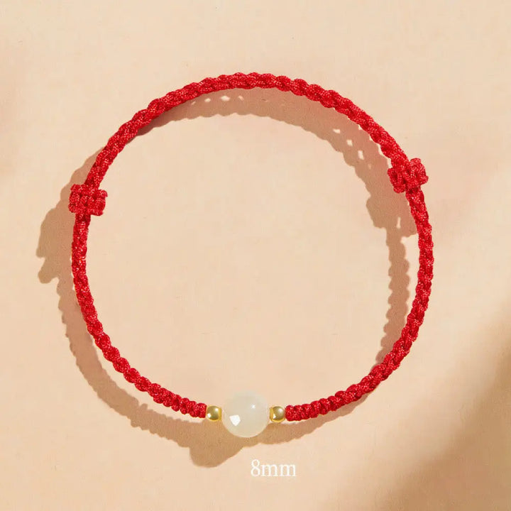 Buddha Stones Handcrafted Round Jade Lucky Bead Prosperity Braided Bracelet - BWOOOH - 8mm One Bead / Red(Wrist