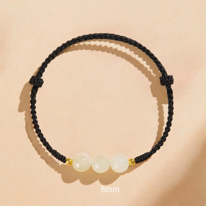 Buddha Stones Handcrafted Round Jade Lucky Bead Prosperity Braided Bracelet - BWOOOH - 8mm Three Beads / Black(Wrist