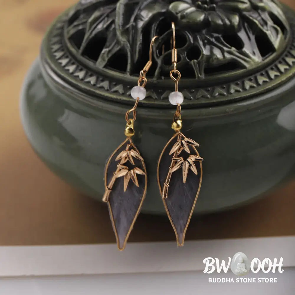 Buddha Stones Handcrafted Silk Art Bamboo Design Copper Hook Luck Protection Dangle Earrings - Bamboo(Length: About
