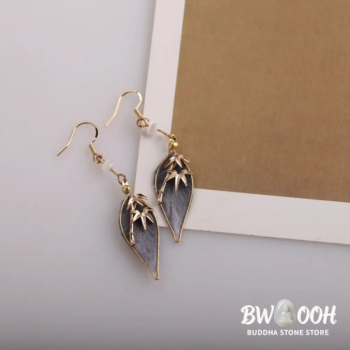 Buddha Stones Handcrafted Silk Art Bamboo Design Copper Hook Luck Protection Dangle Earrings - Bamboo(Length: About