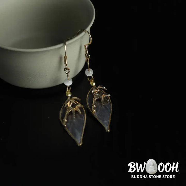 Buddha Stones Handcrafted Silk Art Bamboo Design Copper Hook Luck Protection Dangle Earrings - Bamboo(Length: About