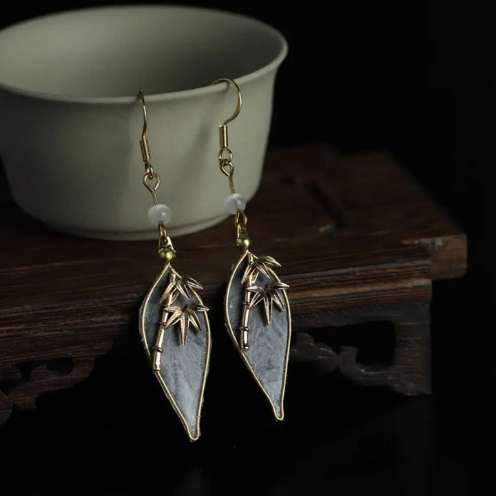 BWOOOH Handcrafted Silk Art Bamboo Design Copper Hook Luck Protection Dangle Earrings — Copper spiritual jewelry for spiri...