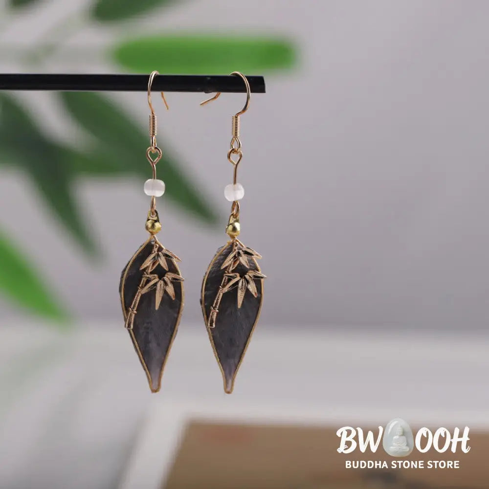 Buddha Stones Handcrafted Silk Art Bamboo Design Copper Hook Luck Protection Dangle Earrings - Bamboo(Length: About