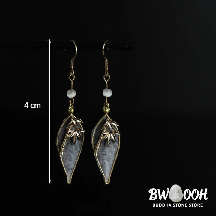 Buddha Stones Handcrafted Silk Art Bamboo Design Copper Hook Luck Protection Dangle Earrings - Bamboo(Length: About